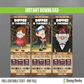 Gravity Falls Birthday Ticket Invitations